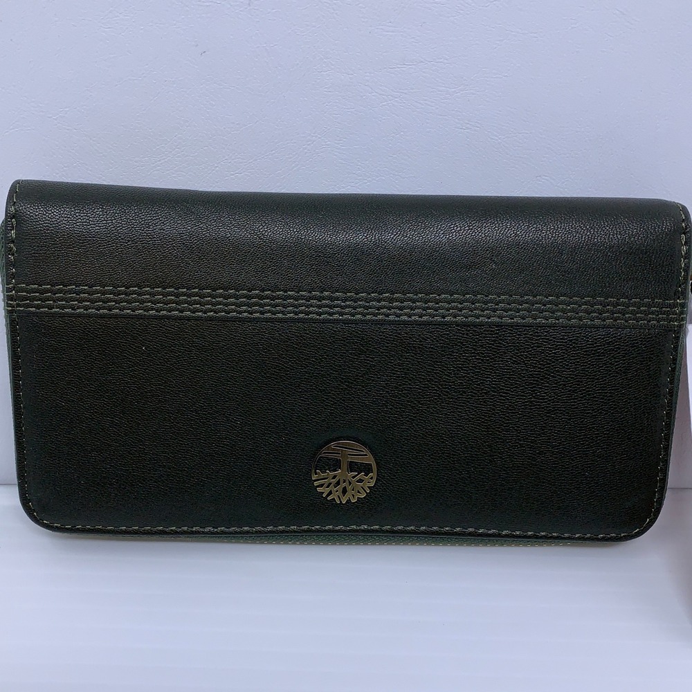 Timberland Womens OS Grapleaf Green Leather RFID Zip Around Wallet NWT